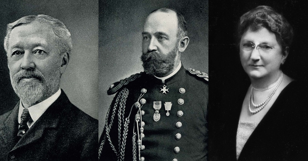 From left to right, photographs of Henry Fox, Charles Howell, and Ellen Phillips Samuel