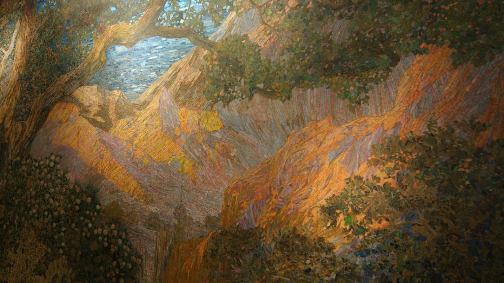 Close up of The Dream Garden mosaic mural