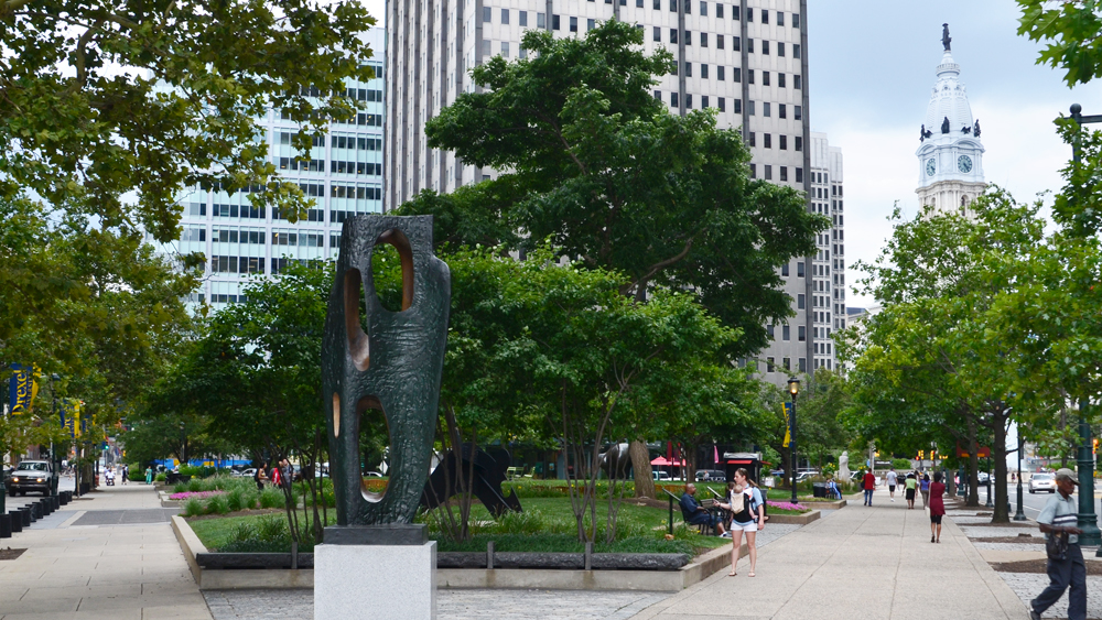 Barbara Hepworth's "Rock Form" sculpture along the Benjamin Franklin Parkway