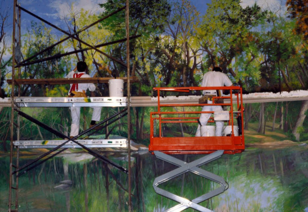 Installation of mural in Marriott hotel lobby
